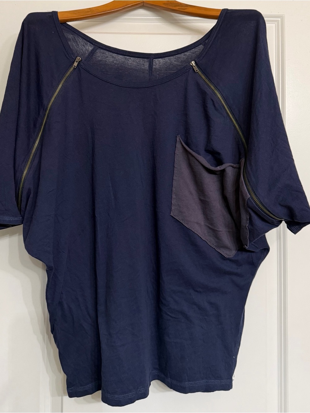 We The Free Navy and Charcoal Short Sleeve Tee with Zipper Accents